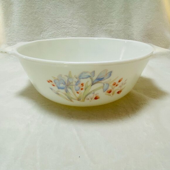 English Pyrex Blue Iris Floral Casserole Dishes 1 Qt & 1.5Qt NO LIDS - Picture 6 of 12